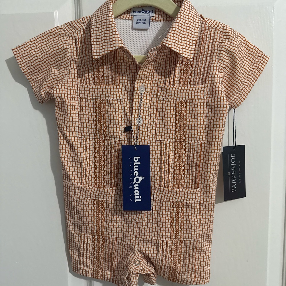Blue Quail Guayabera romper size 0-3m